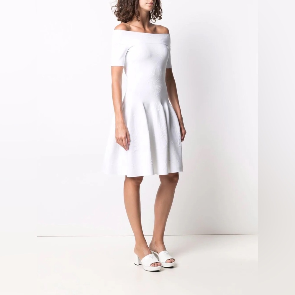 ALEXANDER MCQUEEN Embossed Off-Shoulder A-Line Dress in White